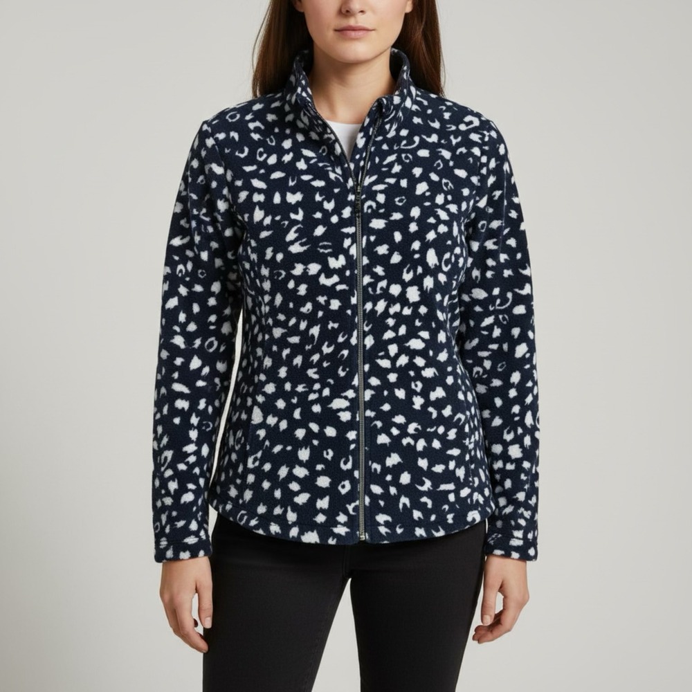 Northern Traditions Fleece Jacket Coastal Blue White Animal Print Full‎ Zip